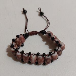 Reddish Brown Tones Glass Shamballa Macrame Bead Bracelet